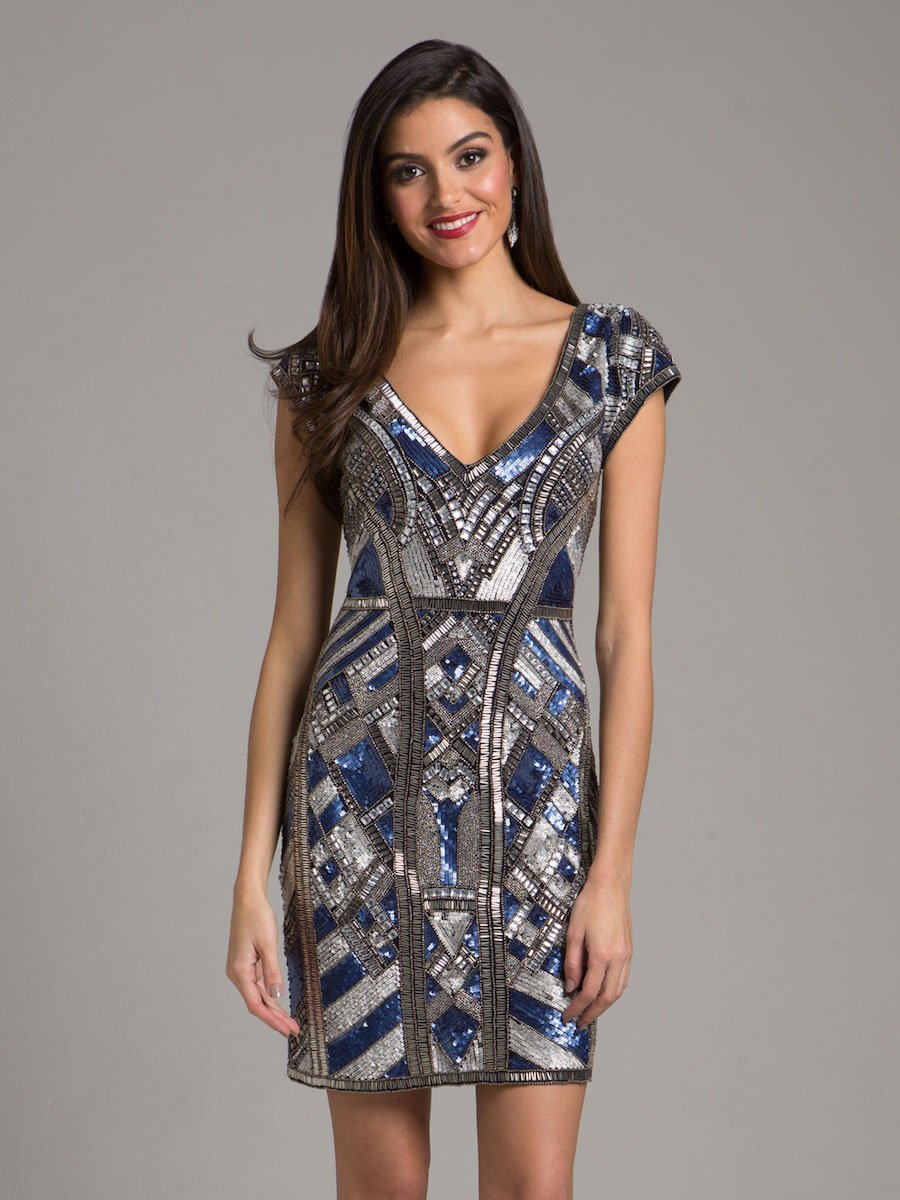 Cocktail Dresses Sequin Short Mini Cocktail Dress Navy/Silver