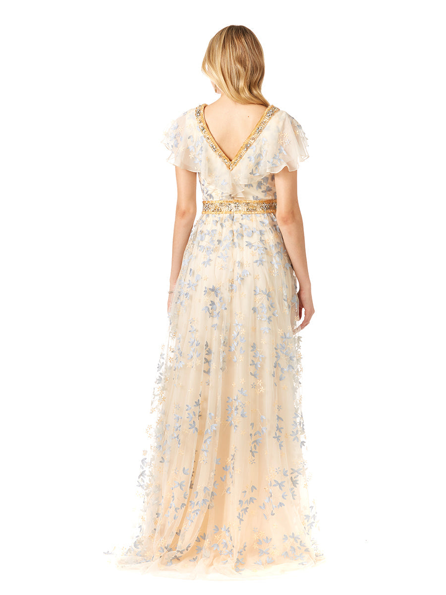 Formal Dresses A Line Long Lace Floral Applique Formal Evening Dress Champagne