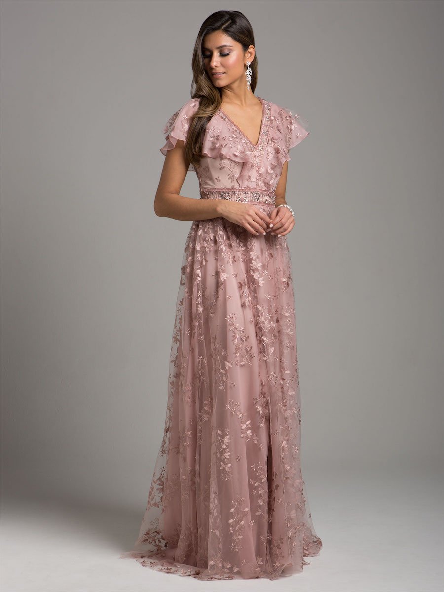 Formal Dresses A Line Long Lace Floral Applique Formal Evening Dress Mauve