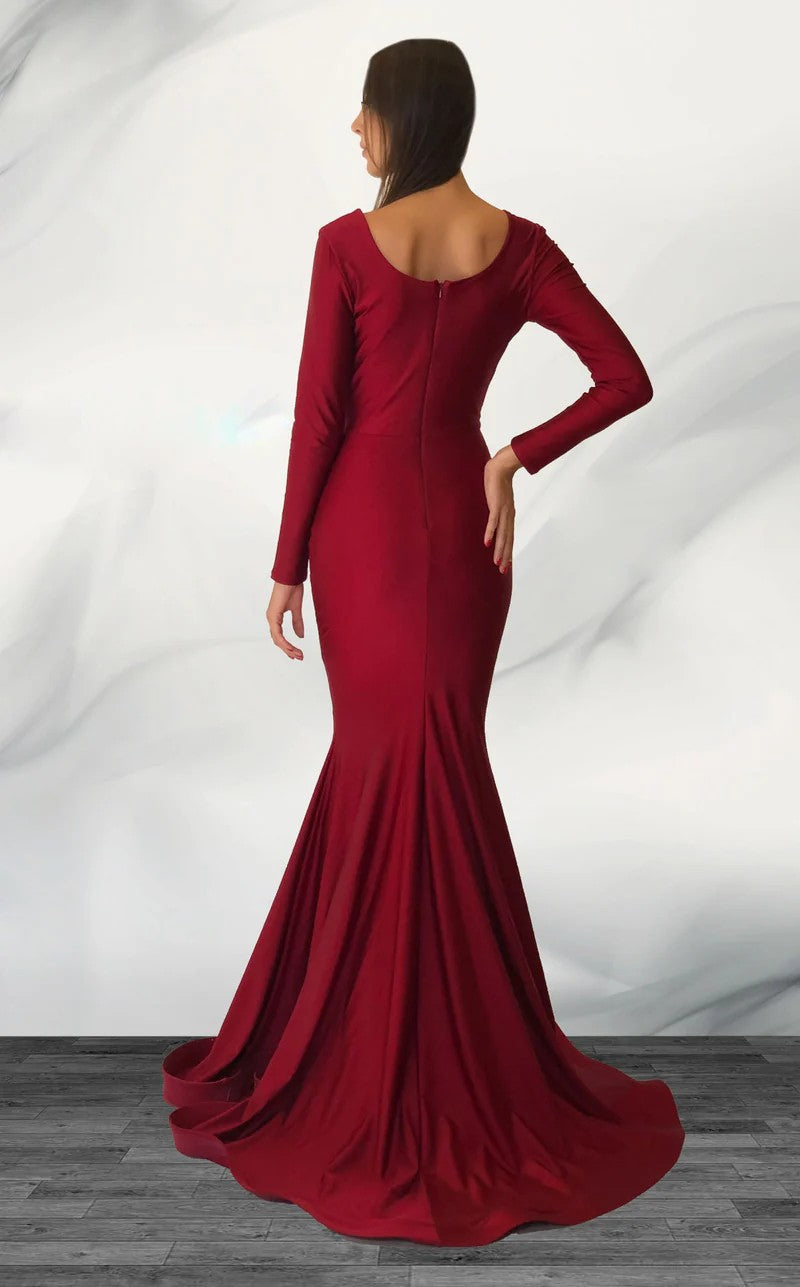Prom Dresses Fitted Formal Long Sleeve Evening Dress Burgundy