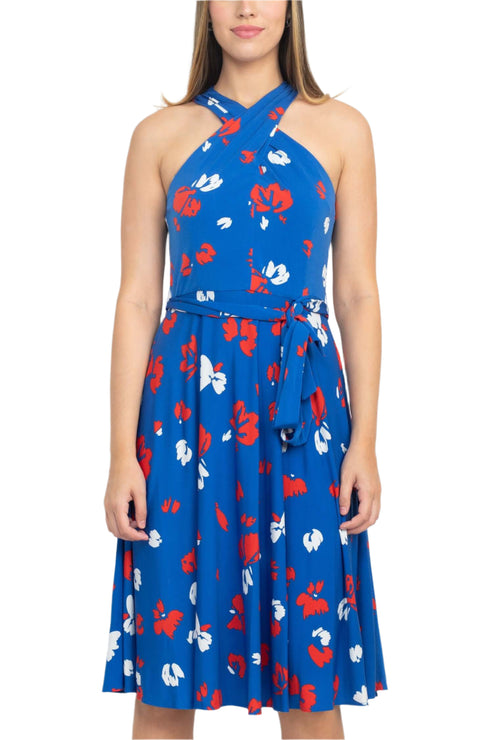 Cocktail Dresses Printed Short Cocktail Knee Length Dress Blue Multi