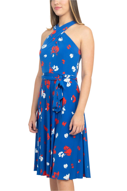 Cocktail Dresses Printed Short Cocktail Knee Length Dress Blue Multi
