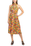 Cocktail Dresses A Line Floral Print Midi Length Cocktail Dress Black Mustard