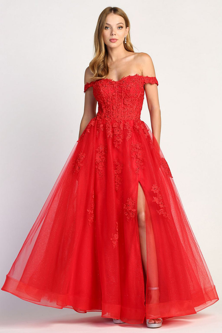 Prom Dresses A Line Long Formal Applique Prom DressRed