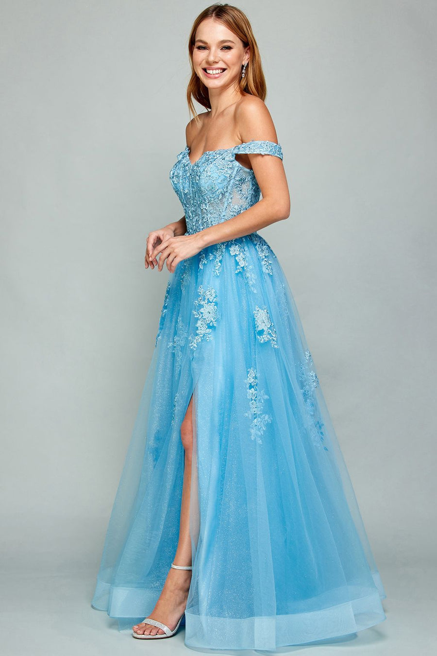 Prom Dresses A Line Long Formal Applique Prom DressSky Blue