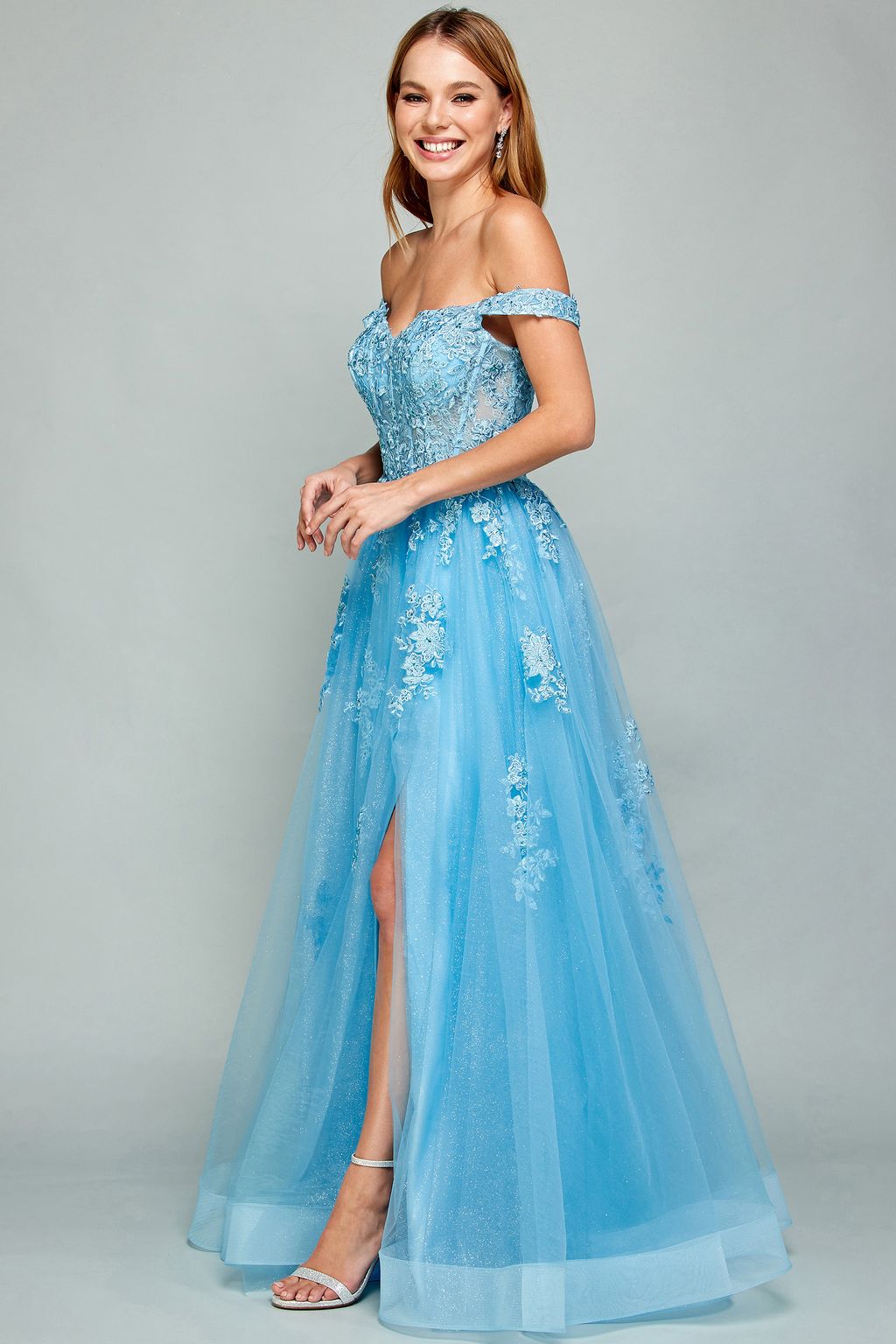 Prom Dresses A Line Long Formal Applique Prom DressSky Blue