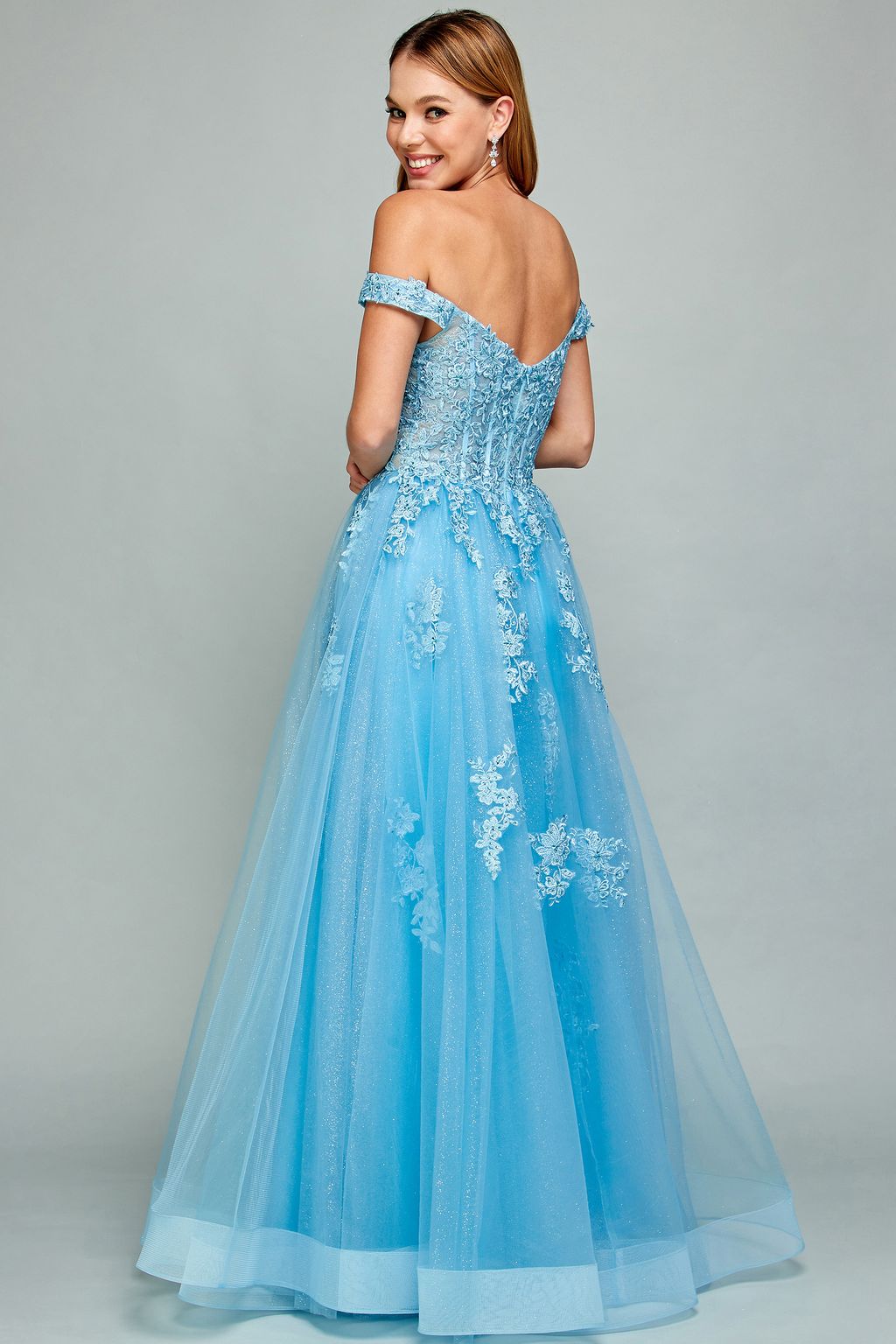 Prom Dresses A Line Long Formal Applique Prom DressSky Blue