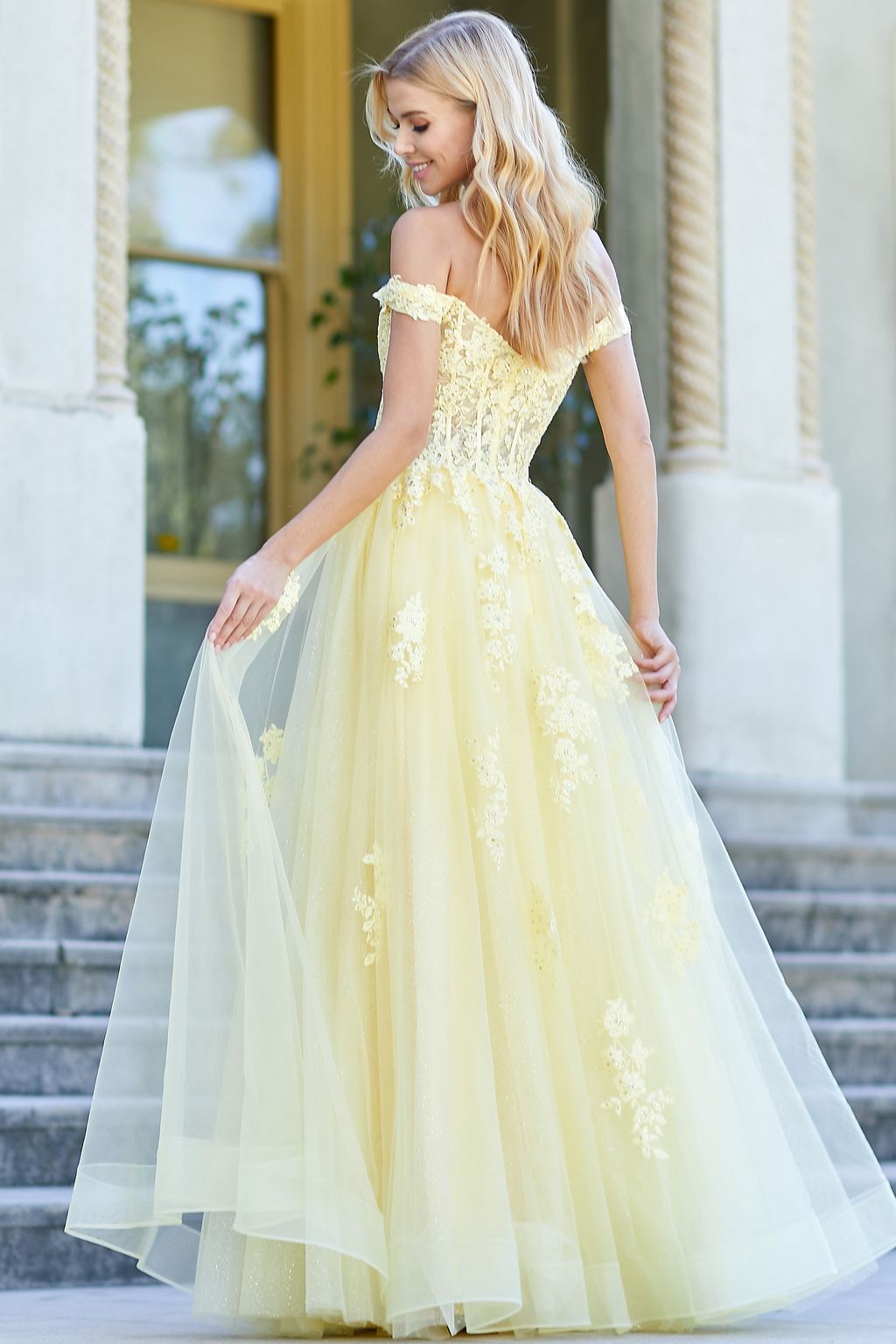 Prom Dresses A Line Long Formal Applique Prom Dress Yellow