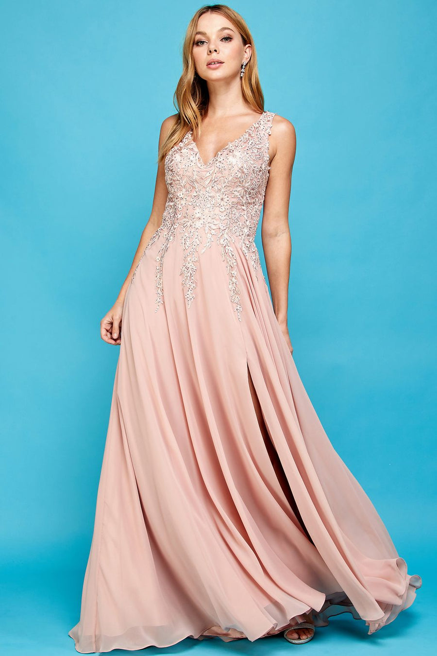 Prom Dresses Prom A Line Long Formal Slit DressDusty Rose