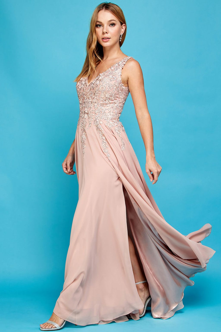 Prom Dresses Prom A Line Long Formal Slit DressDusty Rose