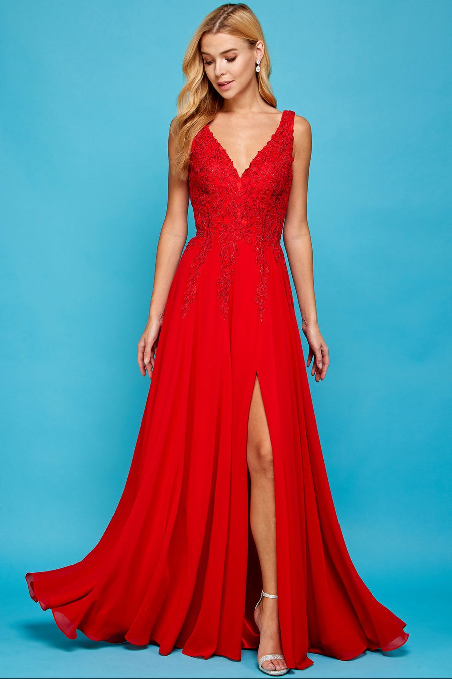 Prom Dresses Prom A Line Long Formal Slit DressRed