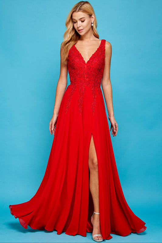 Prom Dresses Prom A Line Long Formal Slit DressRed