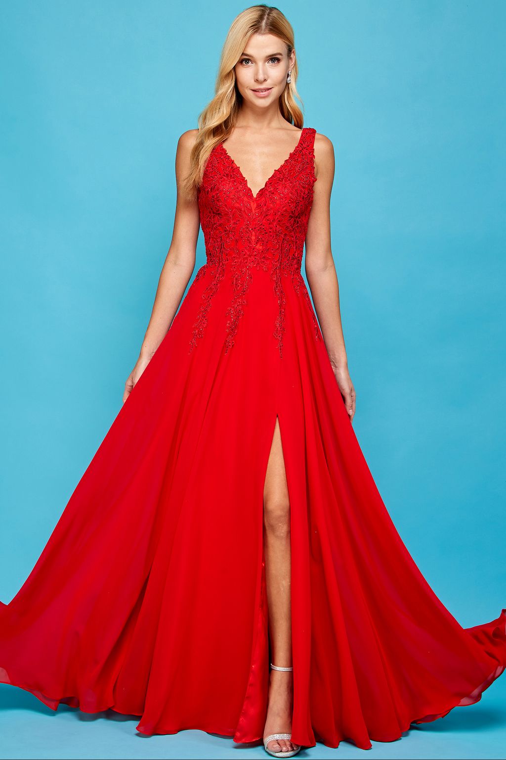 Prom Dresses Prom A Line Long Formal Slit DressRed