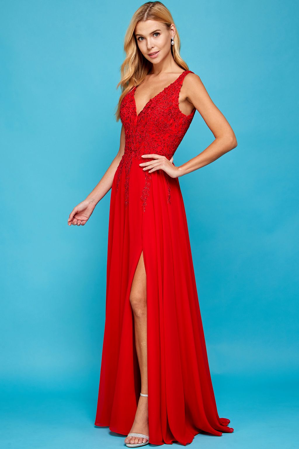 Prom Dresses Prom A Line Long Formal Slit DressRed