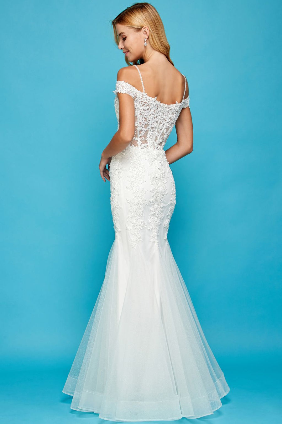 Wedding Dresses Long Corset Beaded Lace Wedding Dress Off White