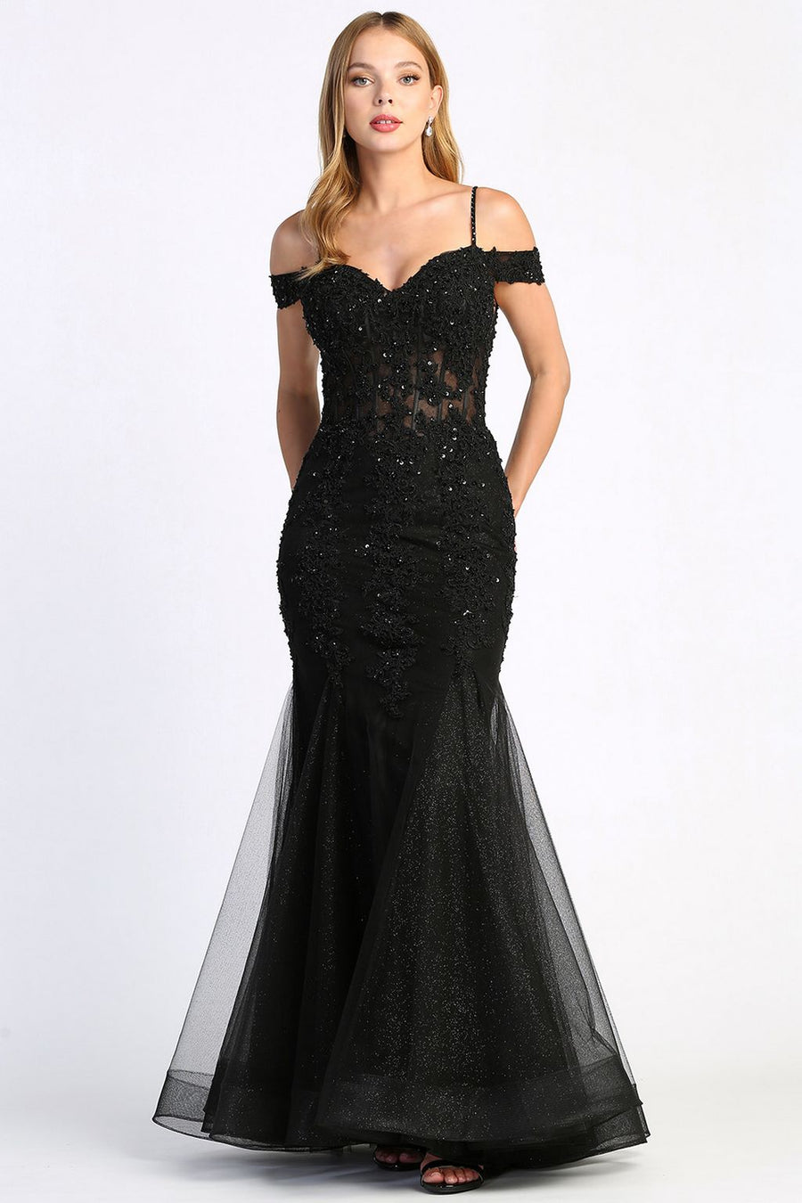 Prom Dresses Long Beaded Lace Formal Corset Prom Dress Black