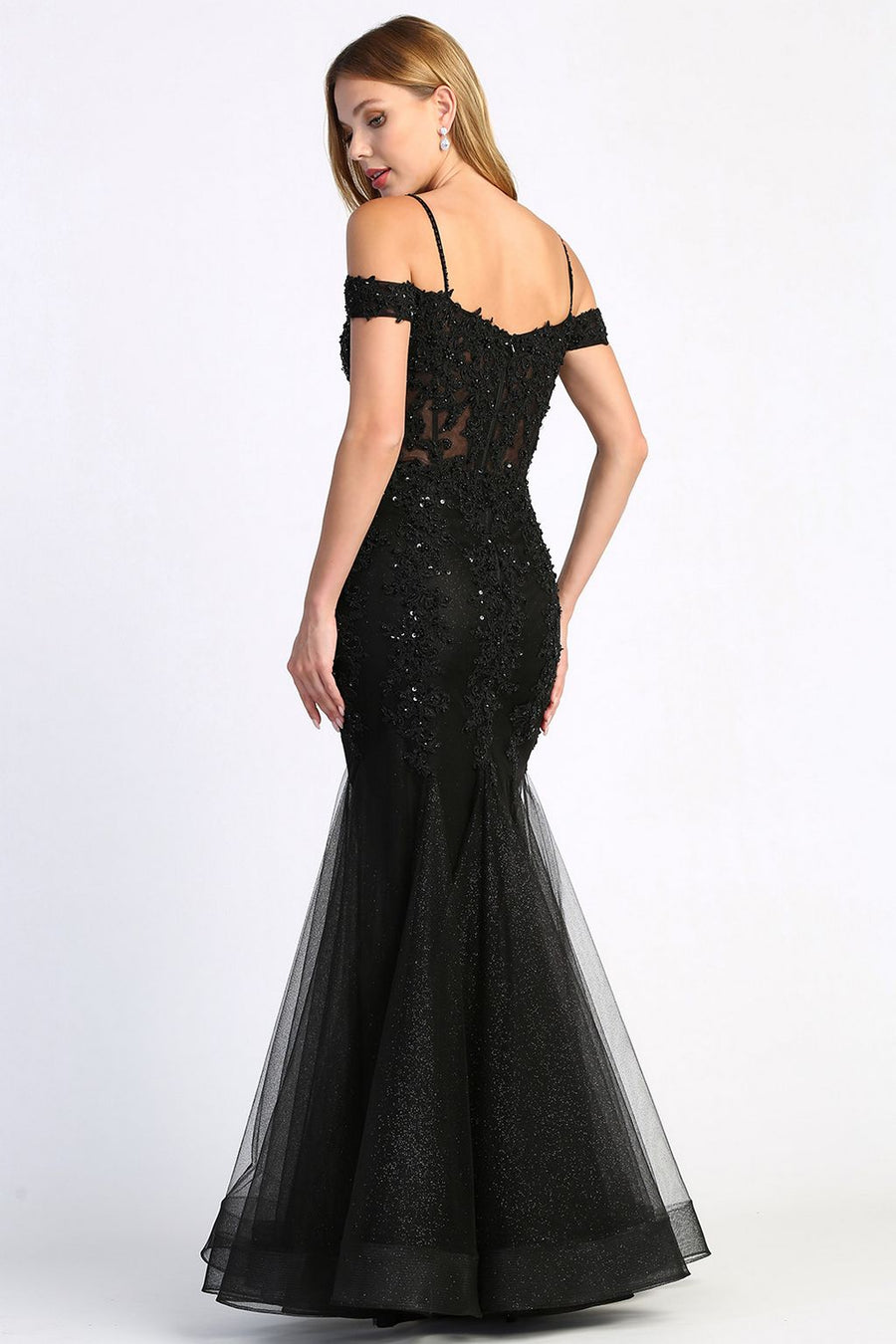 Prom Dresses Long Beaded Lace Formal Corset Prom Dress Black