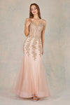 Prom Dresses Long Beaded Lace Formal Corset Prom Dress Rose Gold