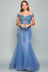 Prom Dresses Long Beaded Lace Formal Corset Prom Dress Slate Blue