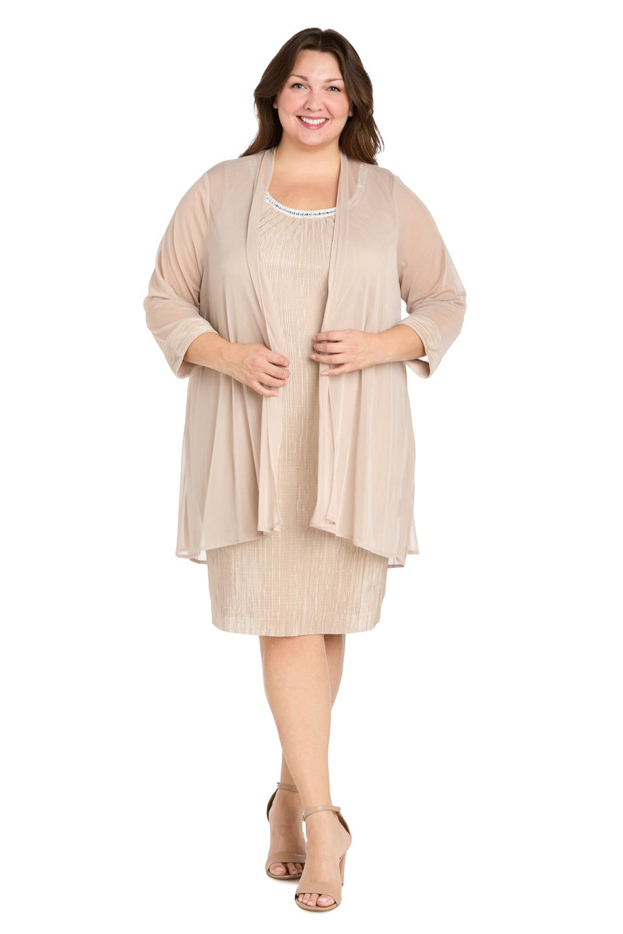 Plus Size Dresses Pleated Short Plus Size Glitter Jacket Dress Champagne