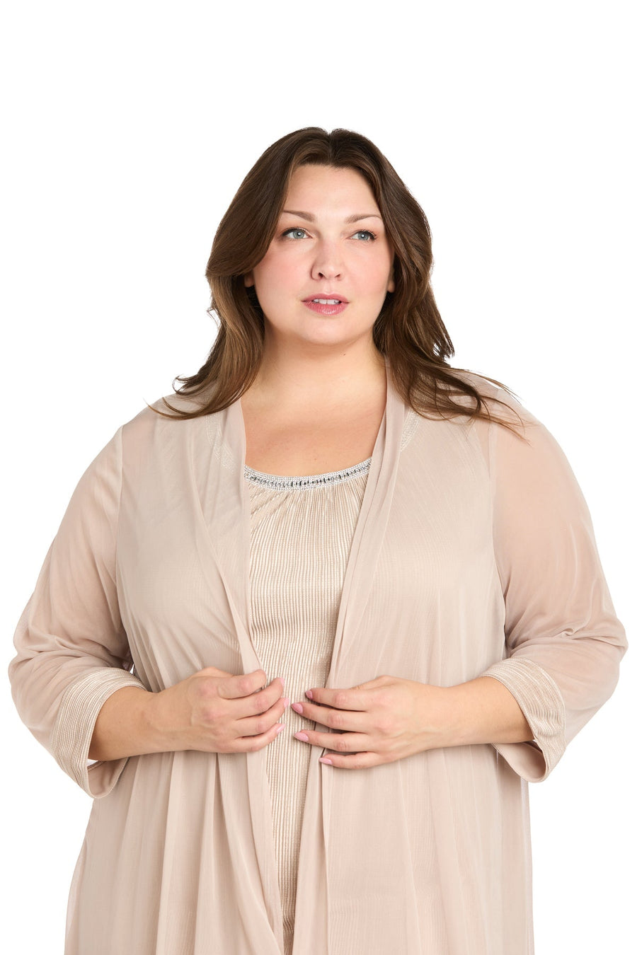 Plus Size Dresses Pleated Short Plus Size Glitter Jacket Dress Champagne