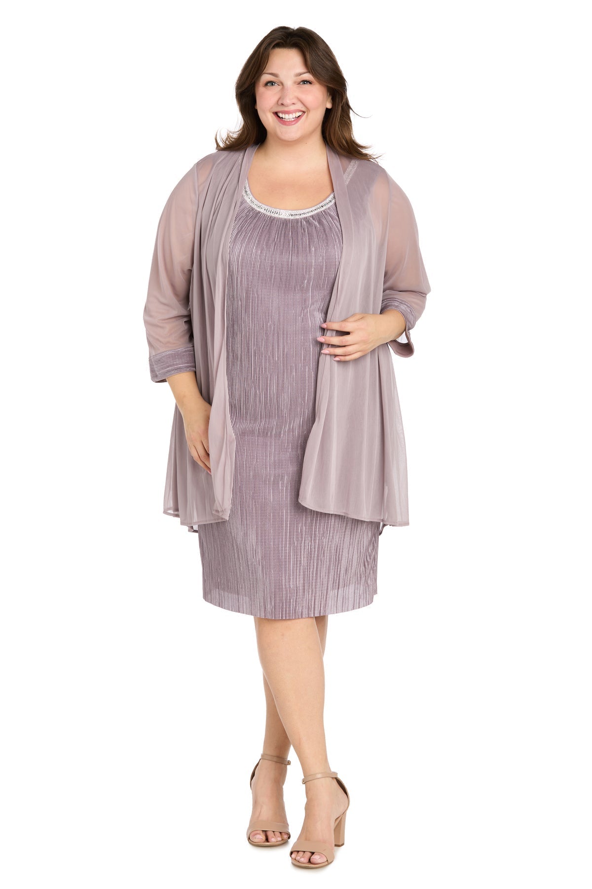 Plus Size Dresses Pleated Short Plus Size Glitter Jacket Dress Mauve