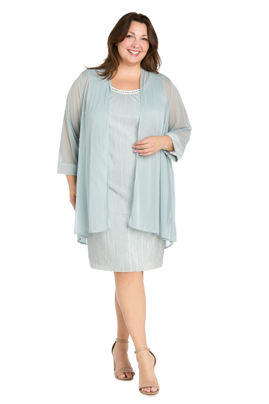 Plus Size Dresses Pleated Short Plus Size Glitter Jacket Dress Sage