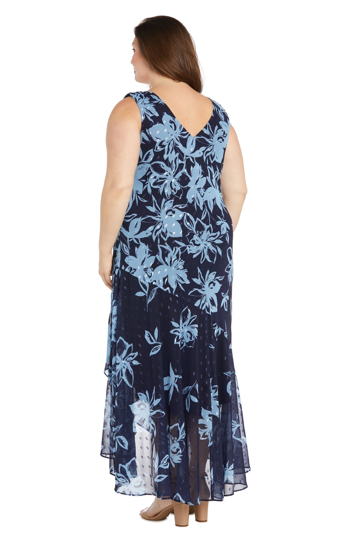 Plus Size Dresses High Low Plus Size Floral Print Jacket Dress Navy/Periwinkle