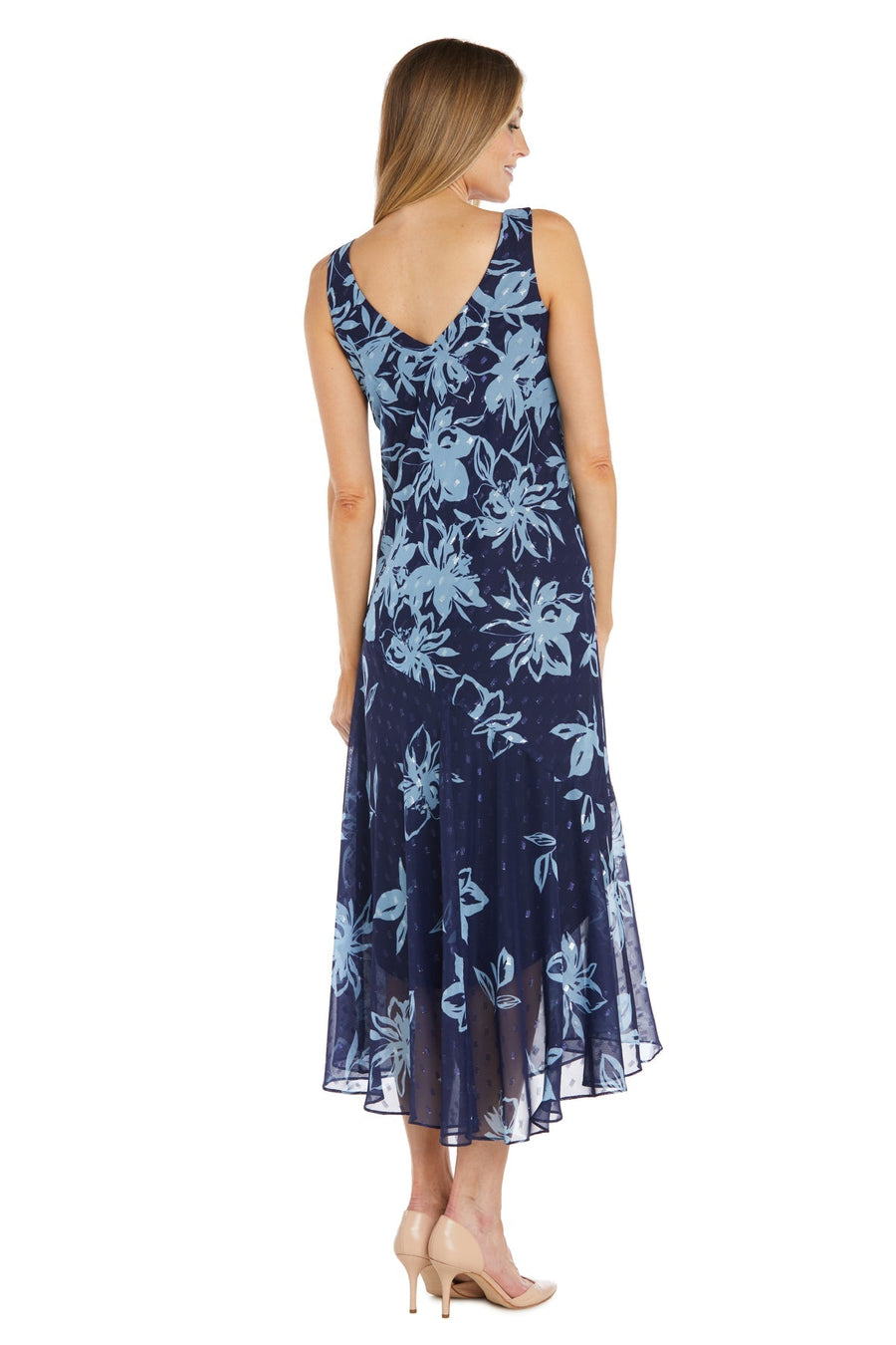Mother of the Bride Dresses Floral High Low Print Mother of the Bride Jacket Dress  Navy/Periwinkle