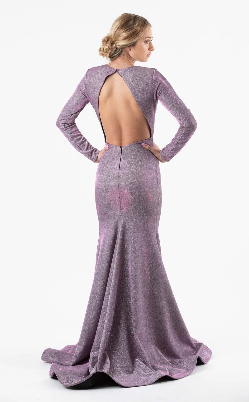 Prom Dresses Long Sleeve Formal Fitted Evening Glitter Dress Orchid