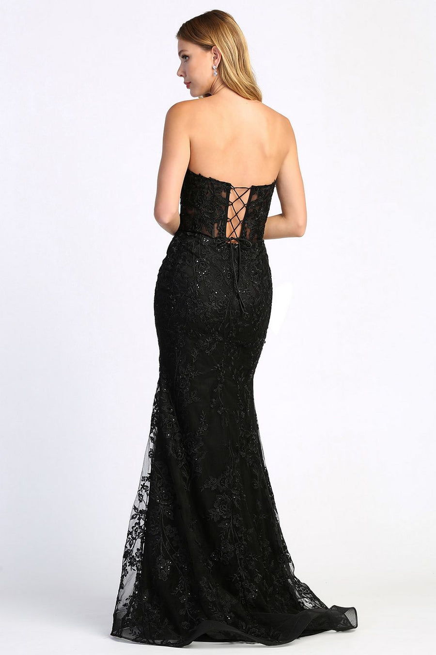 Prom Dresses Beaded Long Formal Lace Prom Dress Black