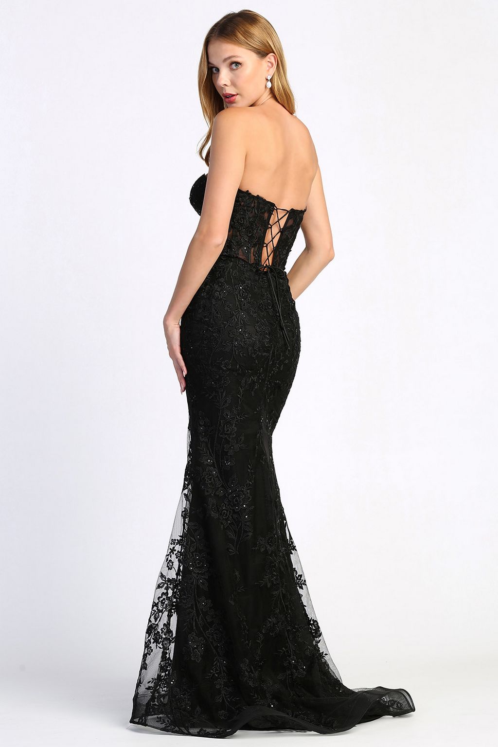 Prom Dresses Beaded Long Formal Lace Prom Dress Black