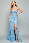 Prom Dresses Beaded Long Formal Lace Prom Dress Peri Blue