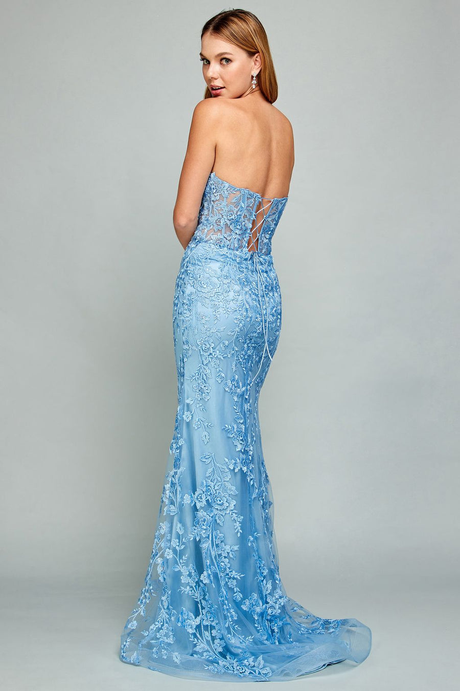 Prom Dresses Beaded Long Formal Lace Prom Dress Peri Blue