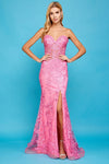 Prom Dresses Beaded Long Formal Lace Prom Dress Pink