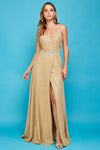 Prom Dresses Pleated Long Formal Metallic Glitter Prom Dress Champagne