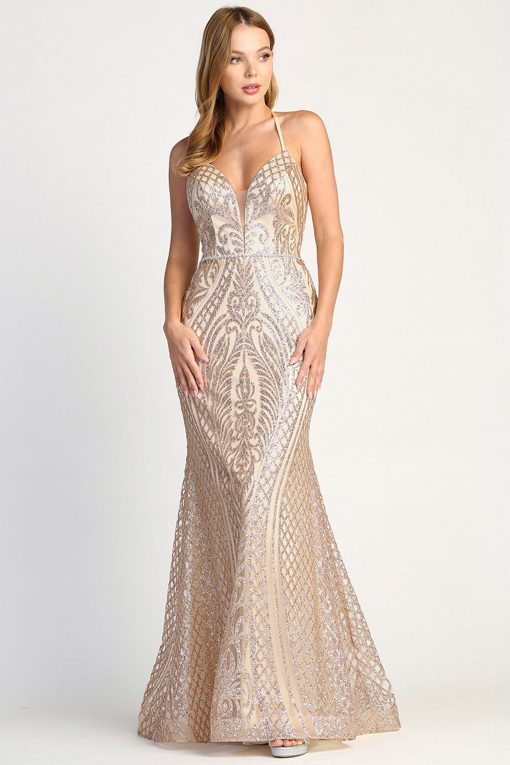 Prom Dresses Fitted Long Formal Evening Prom Dress Champagne/Rose Gold