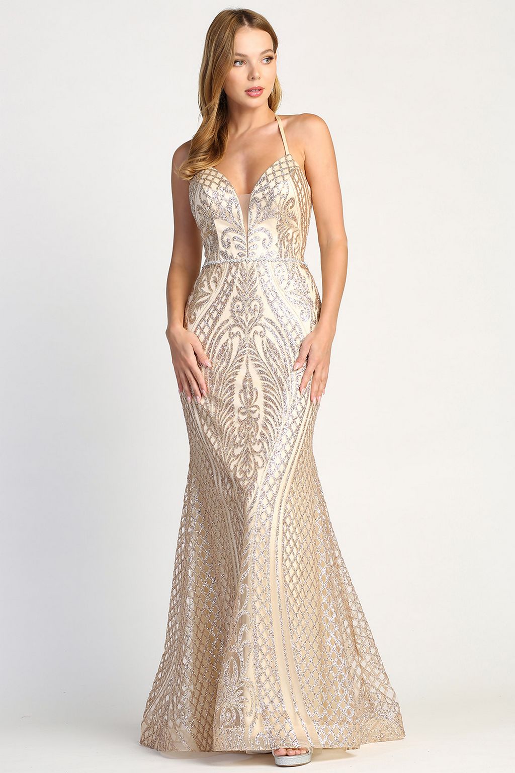 Prom Dresses Fitted Long Formal Evening Prom Dress Champagne/Rose Gold