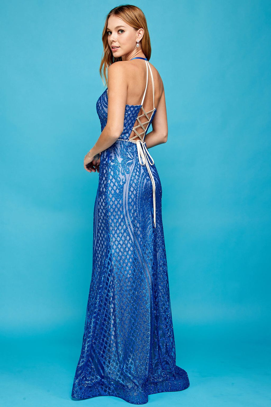 Prom Dresses Fitted Long Formal Evening Prom Dress Royal Blue/Nude