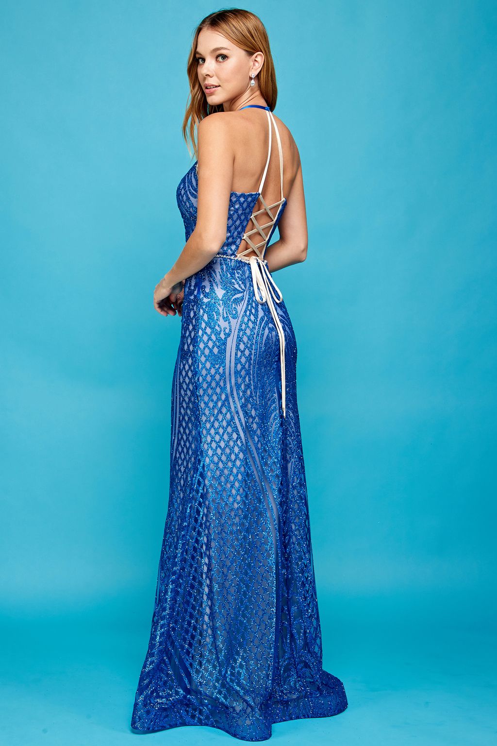 Prom Dresses Fitted Long Formal Evening Prom Dress Royal Blue/Nude