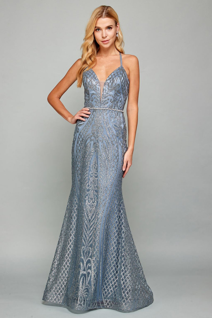 Prom Dresses Fitted Long Formal Evening Prom Dress Smoky Blue