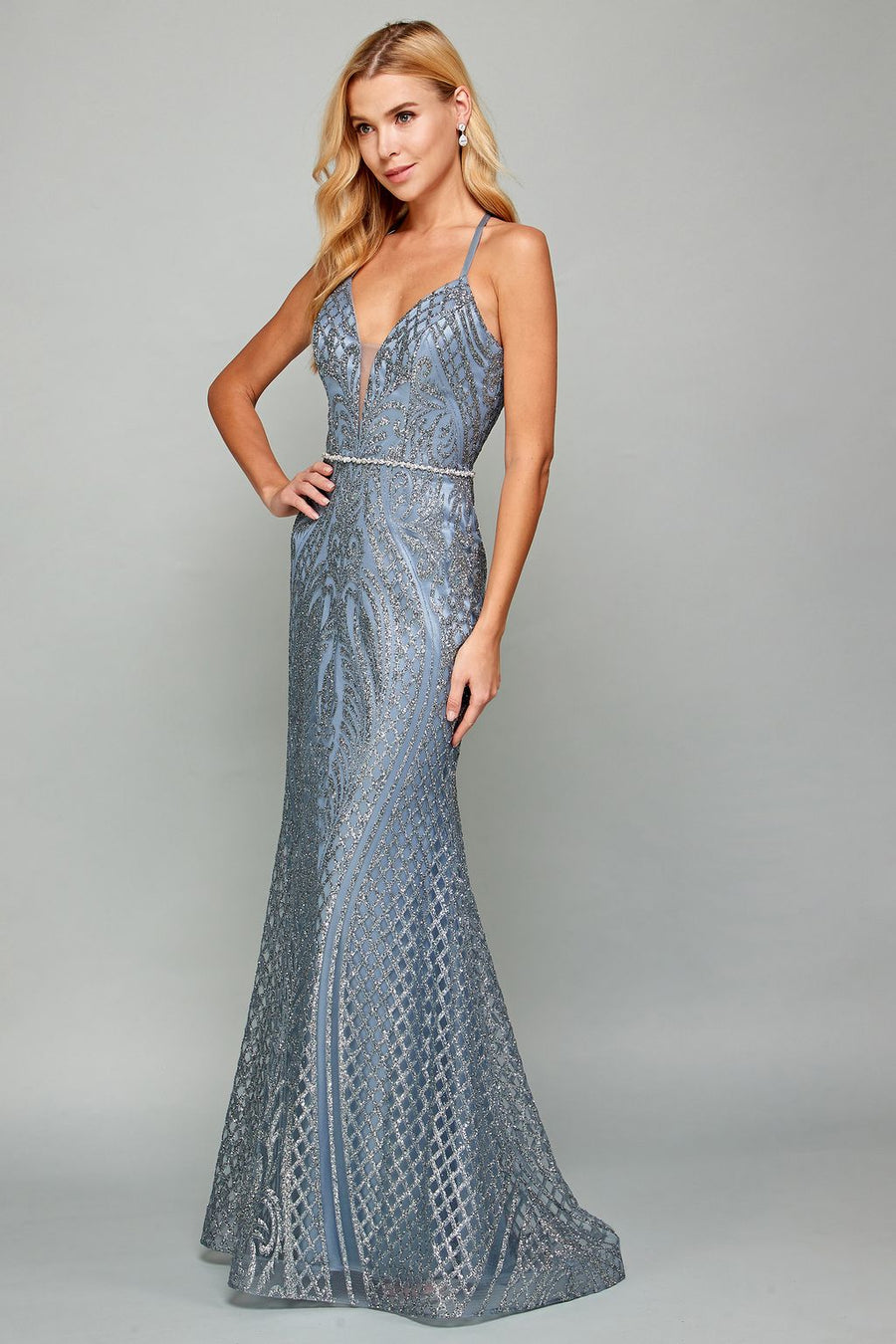 Prom Dresses Fitted Long Formal Evening Prom Dress Smoky Blue