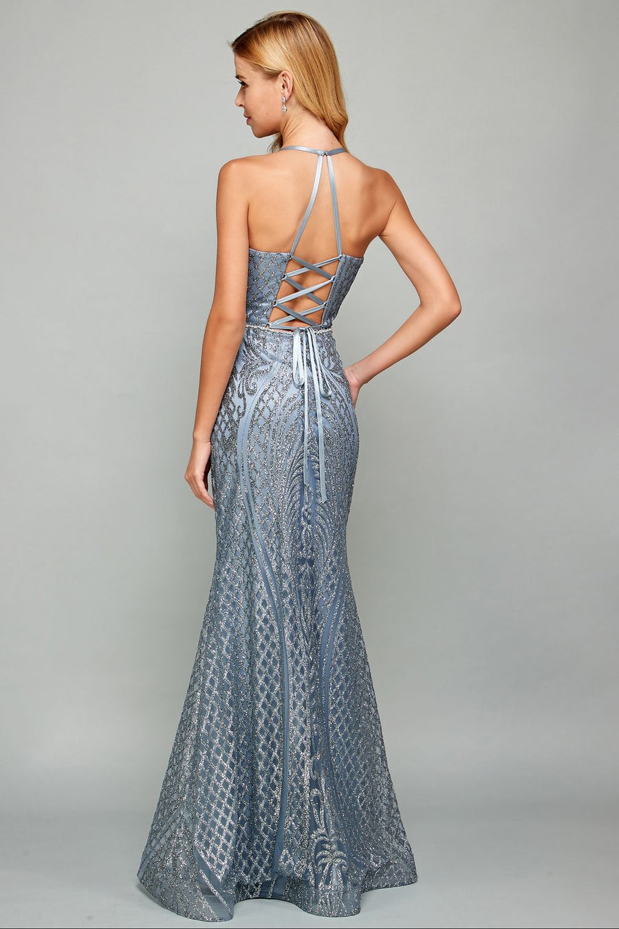 Prom Dresses Fitted Long Formal Evening Prom Dress Smoky Blue
