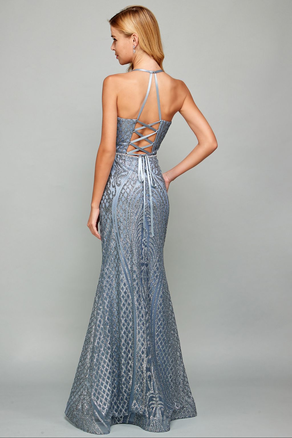 Prom Dresses Fitted Long Formal Evening Prom Dress Smoky Blue