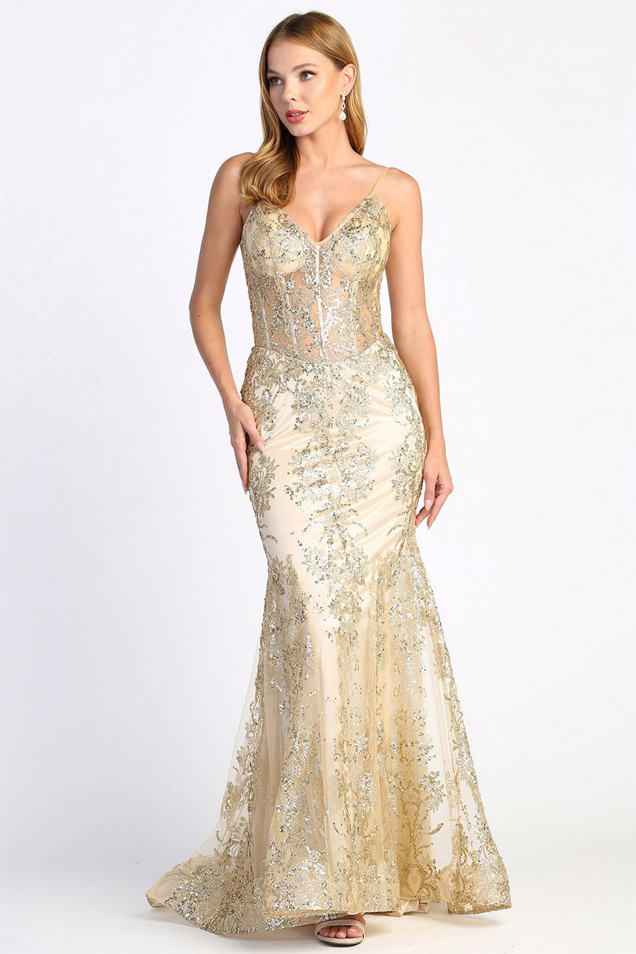Prom Dresses Mermaid Long Formal Glitter Applique Prom Dress Champagne