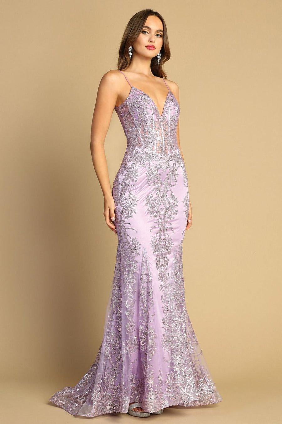 Prom Dresses Mermaid Long Formal Glitter Applique Prom Dress Lavender