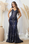 Prom Dresses Mermaid Long Formal Glitter Applique Prom Dress Navy