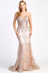 Prom Dresses Mermaid Long Formal Glitter Applique Prom Dress Rose Gold