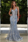 Prom Dresses Mermaid Long Formal Glitter Applique Prom Dress Smoky Blue