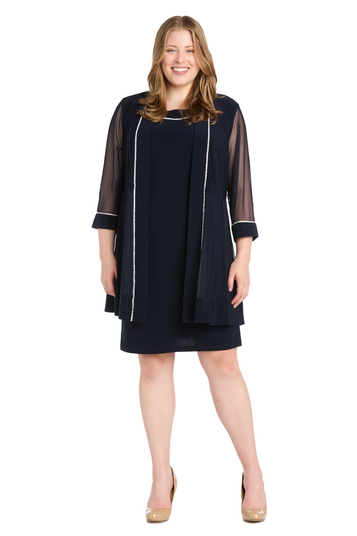 Plus Size Dresses Short Trim Jacket Plus Size Dress Navy